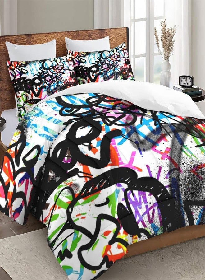 WeCozy Queen Size Comforter Set with 2 Pillowcases, Music Abstract Graffiti 3 Pcs Bedding Set for Kids and Adults, Urban Skateboard Soft Comforter Set for Bedroom Bed Decor - Image 3