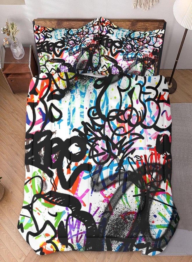 WeCozy Queen Size Comforter Set with 2 Pillowcases, Music Abstract Graffiti 3 Pcs Bedding Set for Kids and Adults, Urban Skateboard Soft Comforter Set for Bedroom Bed Decor - Image 2
