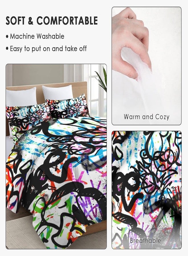 WeCozy Queen Size Comforter Set with 2 Pillowcases, Music Abstract Graffiti 3 Pcs Bedding Set for Kids and Adults, Urban Skateboard Soft Comforter Set for Bedroom Bed Decor - Image 5