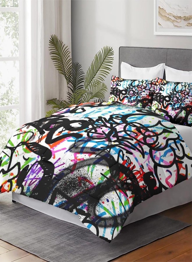WeCozy Queen Size Comforter Set with 2 Pillowcases, Music Abstract Graffiti 3 Pcs Bedding Set for Kids and Adults, Urban Skateboard Soft Comforter Set for Bedroom Bed Decor - Image 4