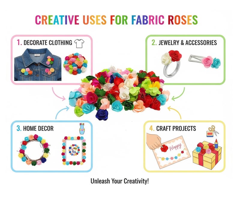 PRANSUNITA 90 pcs Mini Stem Less Satan Rose Flower Heads - for Dresses Weddings, Radha Krishna & Baby Shower Decoration Crafts – Multi Color - Image 2