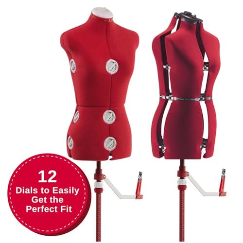 SINGER Female Adjustable Red Dress Form Fits Sizes 4-10 Pinnable Mannequin Body Torso with 360 Degree Hem Guide, Foam-Backed Fabric Exterior, 12 Dials, Tri-Pod Stand - Image 3