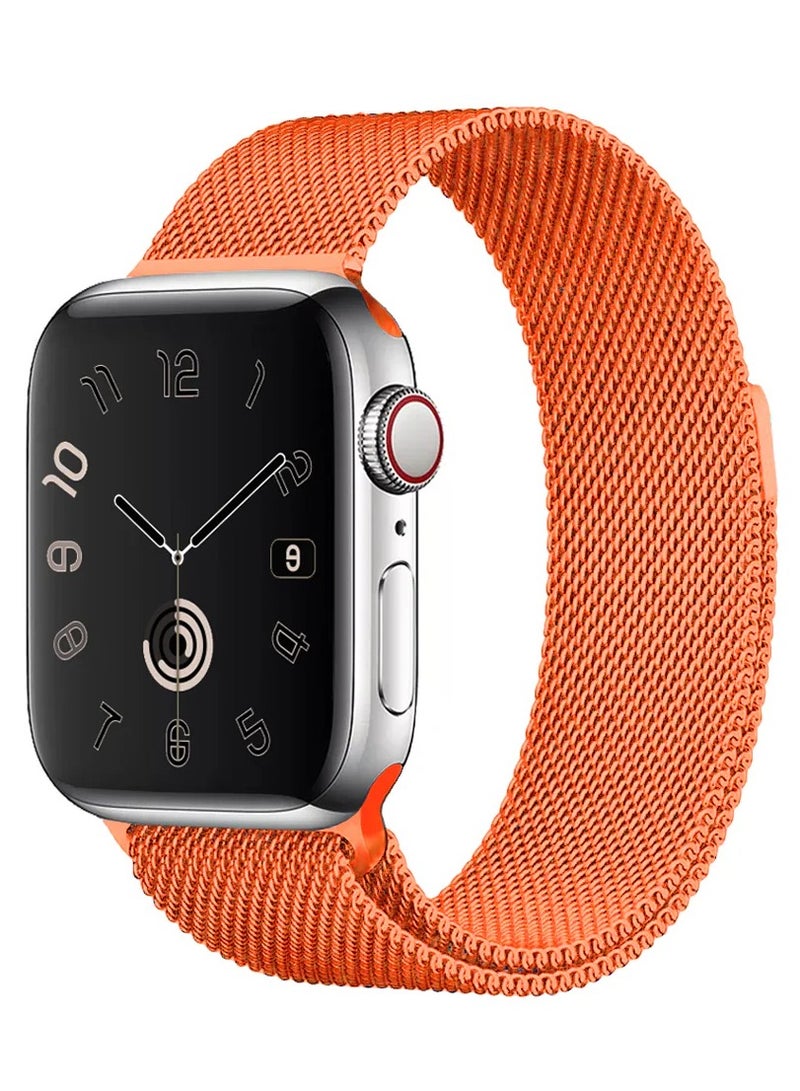 Watch Apple Watch Milanese Loop Band Compatible with 42mm 44mm 45mm 46mm 49mm , Apple Watch Ultra 3 / 2 / 1, Series 10 / 9 / 8 / 7 / 6 / 5 / 4 / 3 / 2 / 1 & SE – Premium Stainless Steel Magnetic Mesh Strap - Orange - Image 1