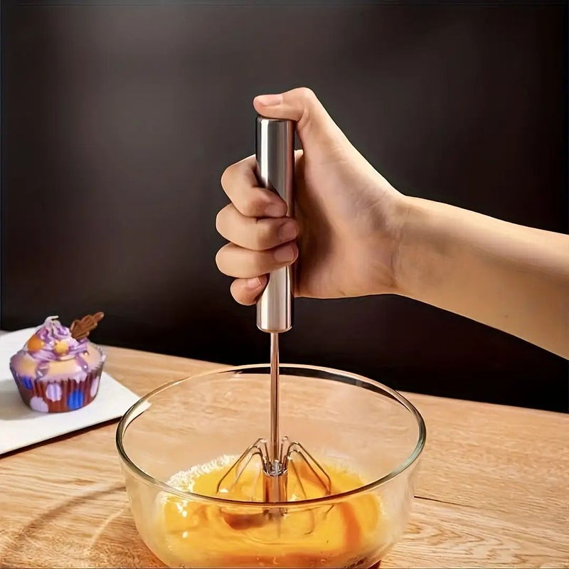 Wireless Handheld Mixer Stainless Steel Whisk Baking Cooking Portable Cream Batter Whisking Tool No Electricity Required Essential Kitchen Utensil Ergonomic Handle Compact Sturdy Design Ideal Culinary Students - Image 1
