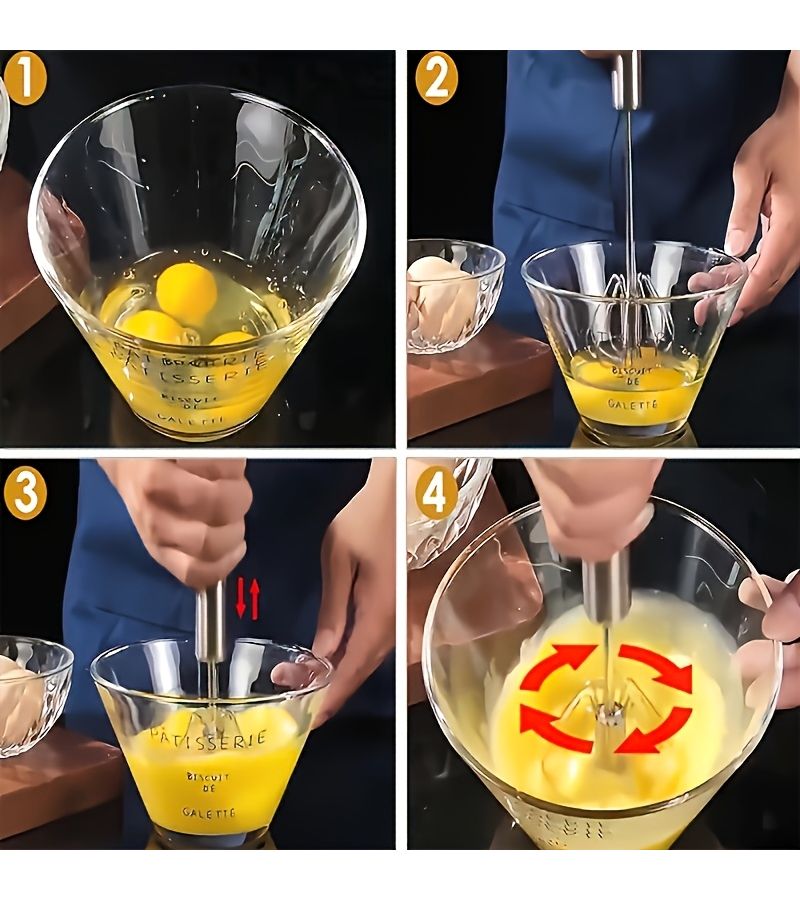 Wireless Handheld Mixer Stainless Steel Whisk Baking Cooking Portable Cream Batter Whisking Tool No Electricity Required Essential Kitchen Utensil Ergonomic Handle Compact Sturdy Design Ideal Culinary Students - Image 5