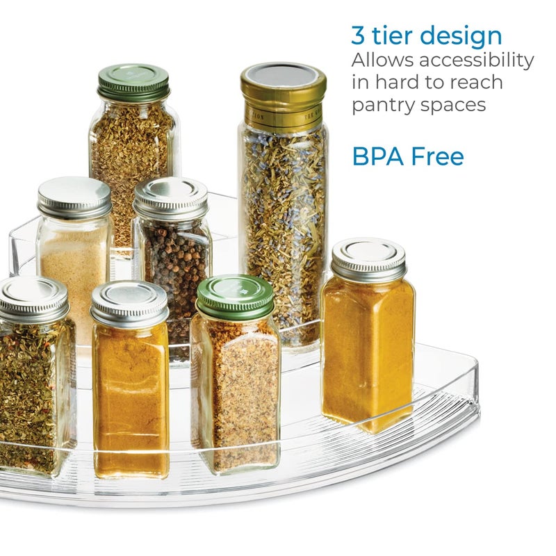 InterDesign iDesign Recycled Plastic 3-Tier Stadium Spice Rack Organizer for Kitchen, Fridge, Freezer, Pantry and Cabinet Organization, The Linus Collection â€“ 14" x 10" x 4", Clear - Image 4