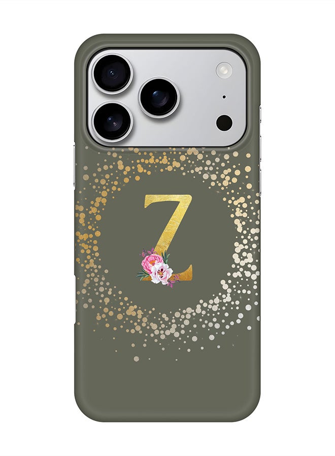 Stylizedd For iPhone 17 Pro,Case, [Compatible with MagSafe] Magnetic cover Slim fit Protection Matte, - Custom Monogram Floral - Z  (Olive Green )