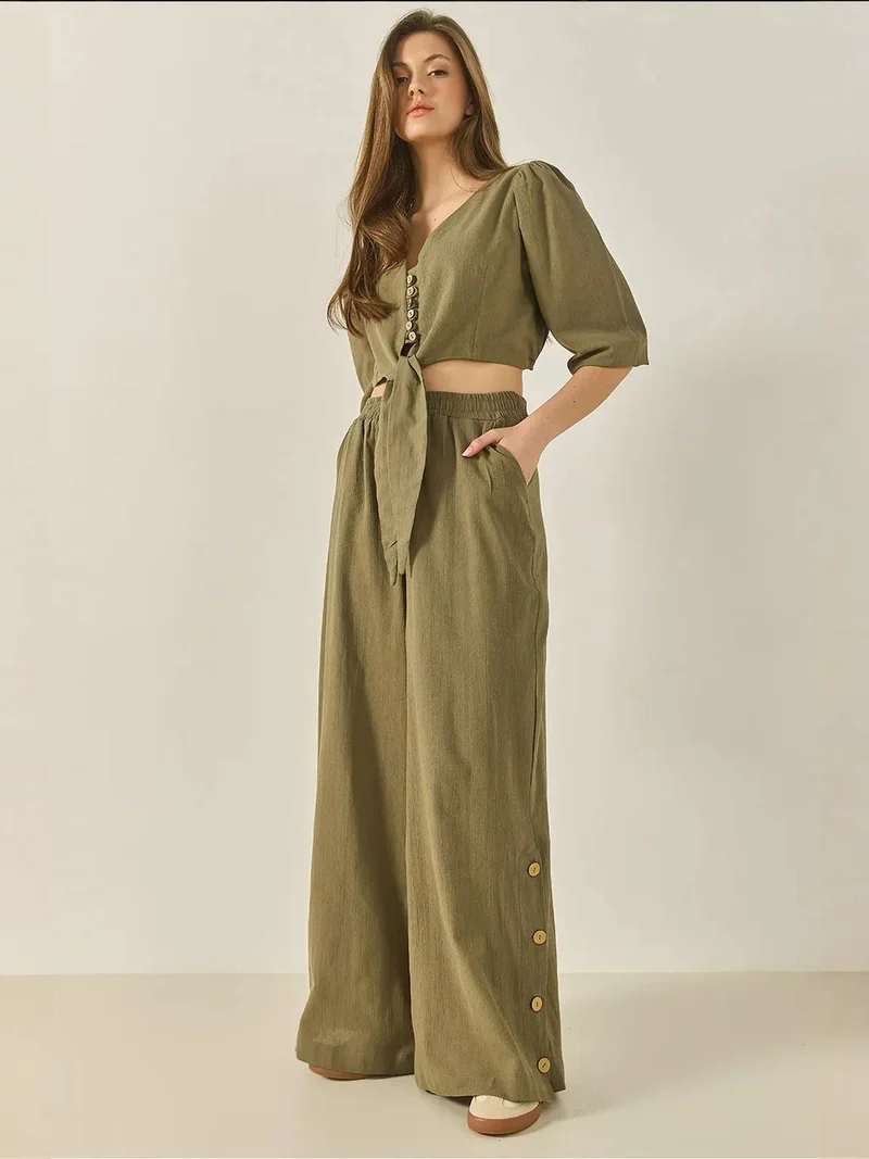 LUCCI Textured V-Neck Long Sleeve Two-Piece Coord Set
