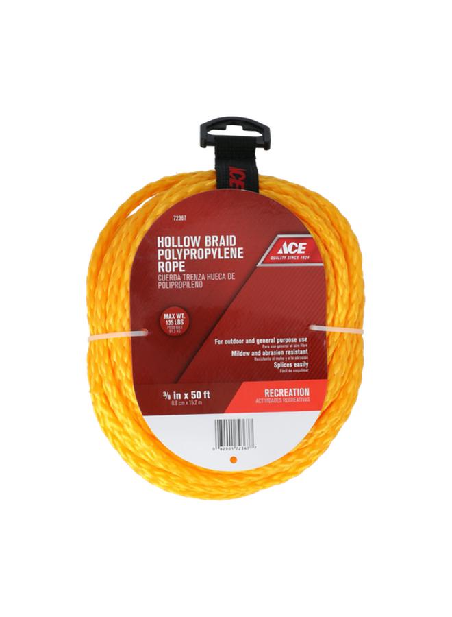 آيس حبل مضفر مجوف من مادة البولي بروبيلين مقاوم للعفن والتآكل، أصفر، 3/8 بوصة × 50 قدمًا، 79812 - Image 1