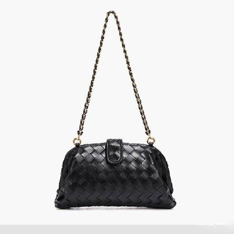 Retro Classic Clip Chain Bag Cowhide Woven Bag Cloud Bag Underarm Shoulder Hand Shell Bag For Dinner - Image 4