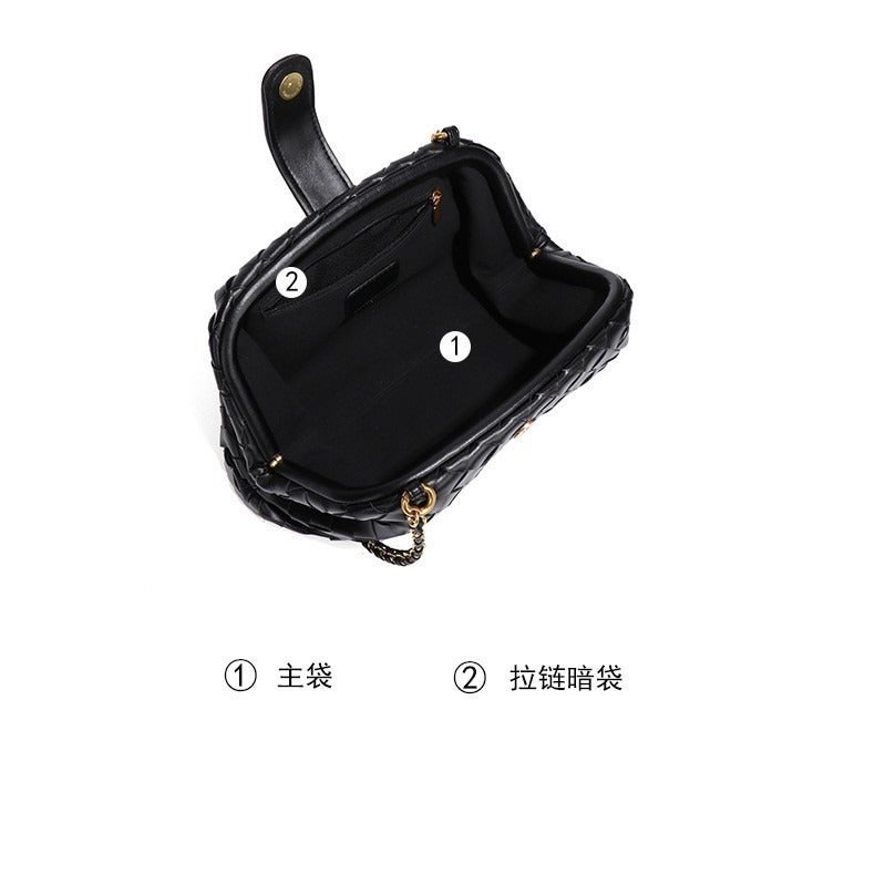 Retro Classic Clip Chain Bag Cowhide Woven Bag Cloud Bag Underarm Shoulder Hand Shell Bag For Dinner - Image 5