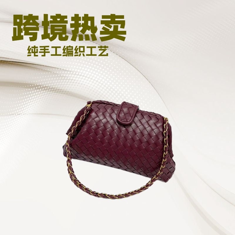 Retro Classic Clip Chain Bag Cowhide Woven Bag Cloud Bag Underarm Shoulder Hand Shell Bag For Dinner - Image 2