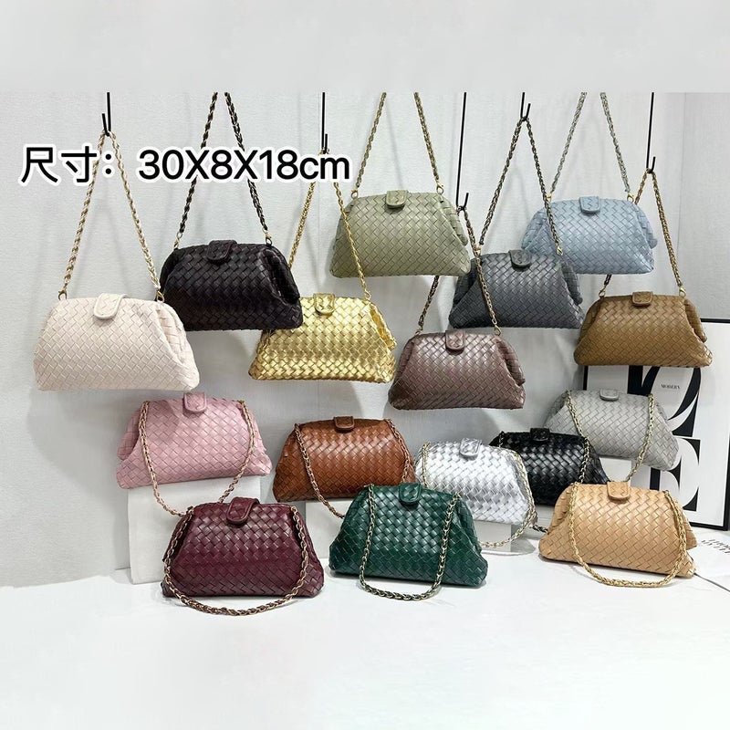 Retro Classic Clip Chain Bag Cowhide Woven Bag Cloud Bag Underarm Shoulder Hand Shell Bag For Dinner - Image 3