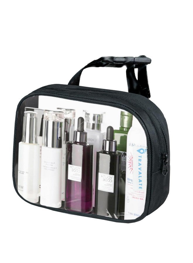 TRAVALATE Transparent Portable Cosmetic Bag | Multipurpose Make Up Kit Bag with Adjustable Push Buckle Handle for Women (22.86 X 5 X 17.78 Cm)- Black - Image 1