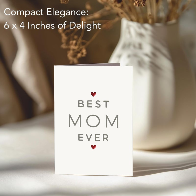 Paper Play Mother's Day Card (Best Mom Ever) - Elegant Mothers Day Card with Envelope, Red Embossed Foil Hearts 4 x 6 Inches - Image 5
