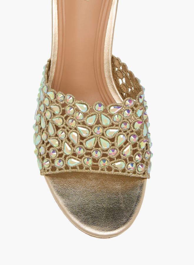 سيليست صنادل نسائية بكعب إسفيني مرصع بإغلاق سهل الارتداء - Image 4