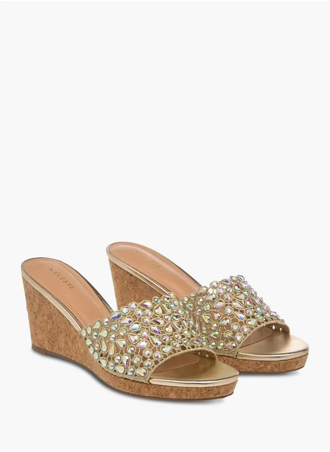 سيليست Womens Diamante Wedge Sandals With Slip On Closure Ramadan Collection