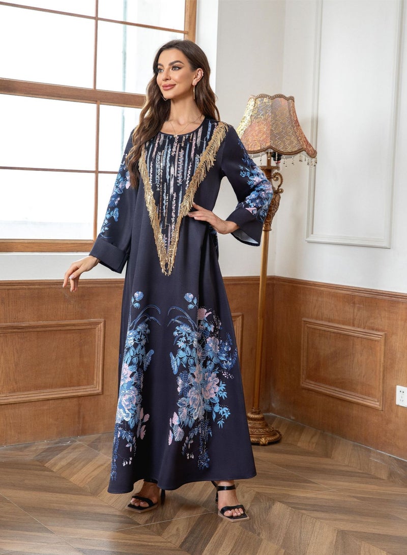 xozgdovg Muslim women's robe printed beaded foreign trade women's dress  - Image 1