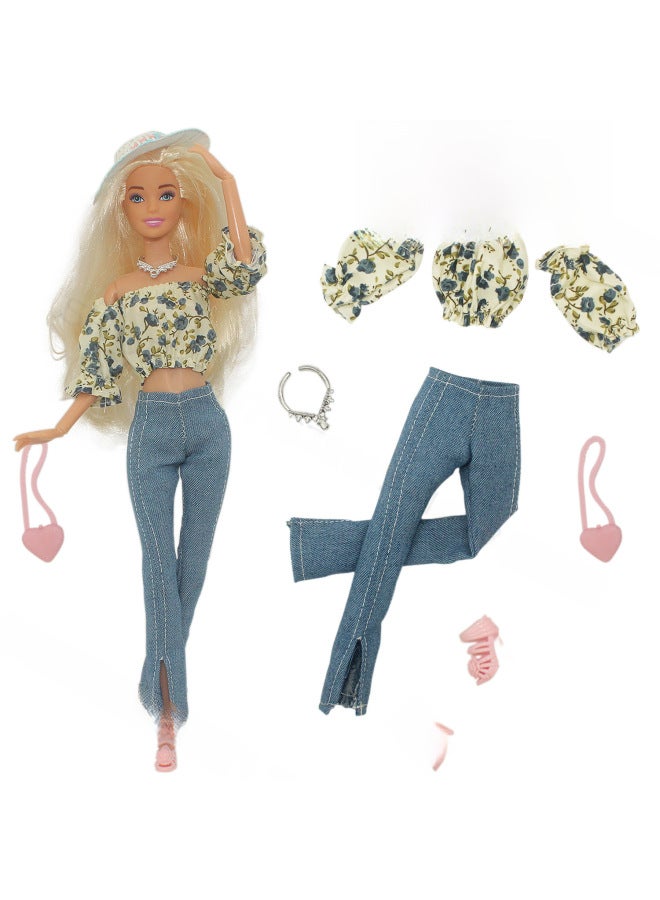 6 Points 30cm Barbie Doll Multiple Colors Available Puff Sleeve Light Mature Style Shorts Trousers Flared Pants-Color:DC 1-6 (just Clothes + Accessories)-Height:About 30cm Doll  - Image 2