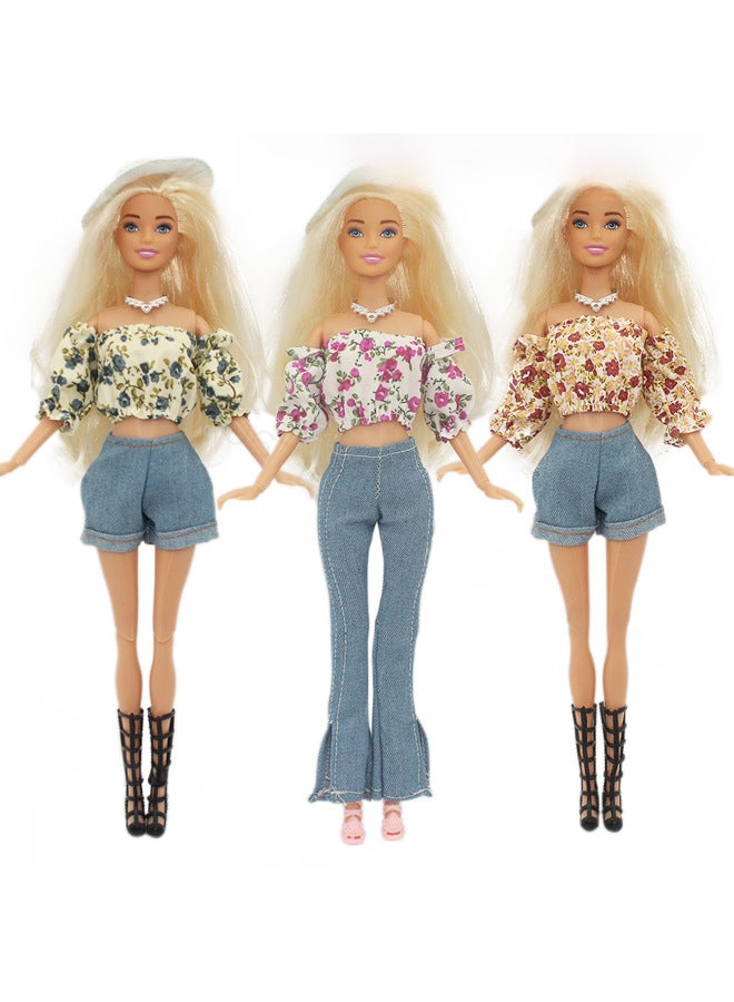 6 Points 30cm Barbie Doll Multiple Colors Available Puff Sleeve Light Mature Style Shorts Trousers Flared Pants-Color:DC 1-6 (just Clothes + Accessories)-Height:About 30cm Doll  - Image 4