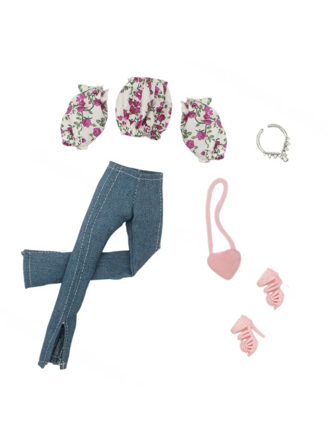 6 Points 30cm Barbie Doll Multiple Colors Available Puff Sleeve Light Mature Style Shorts Trousers Flared Pants-Color:DC 1-6 (just Clothes + Accessories)-Height:About 30cm Doll  - Image 1