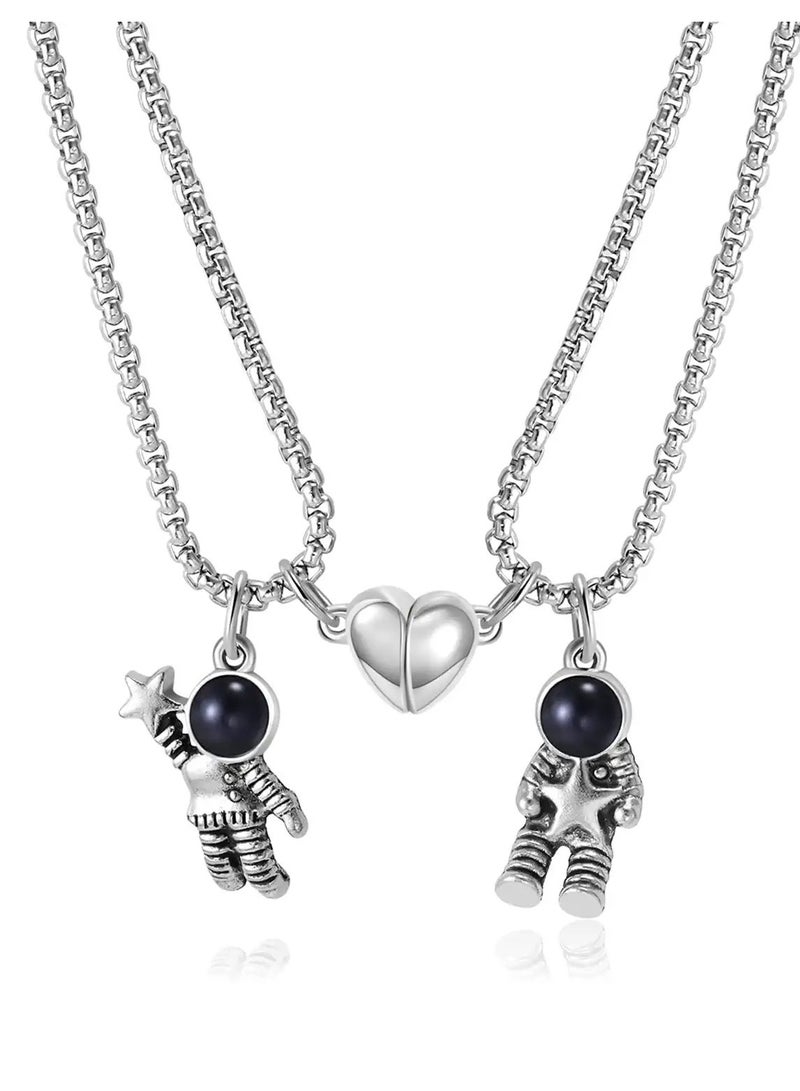Creative Magnet Couples Necklace, Matching Necklaces Spaceman Pendant Magnet Necklace Mutual Attraction Couples Chain for Husband Wife Boyfriend Girlfriend  Valentine's Day Gift Jewelry ,2pcs - Image 1