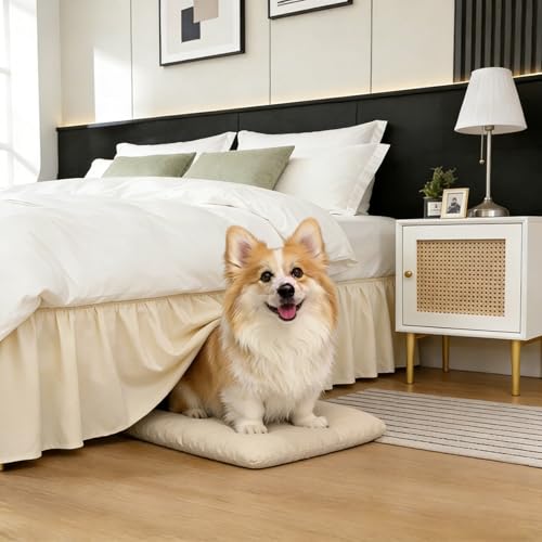 RIMELA Bed Skirt Queen Size 15 Inch Drop, Wrap Around Elastic Bedskirt for Home, Room Decoration for Women, Pleated Adjustable Dust Ruffle, Light Beige, Easy to Install - Image 3