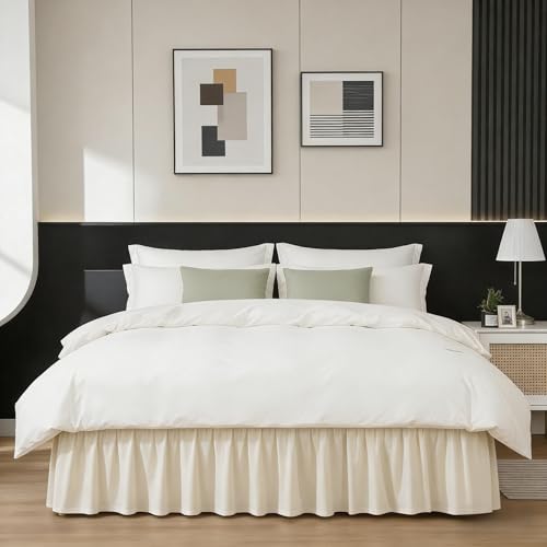 RIMELA Bed Skirt Queen Size 15 Inch Drop, Wrap Around Elastic Bedskirt for Home, Room Decoration for Women, Pleated Adjustable Dust Ruffle, Light Beige, Easy to Install - Image 5