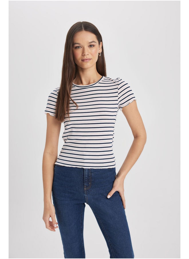 DeFacto - Woman Fitted Crew Neck Knitted Short Sleeve T-Shirt - Image 1