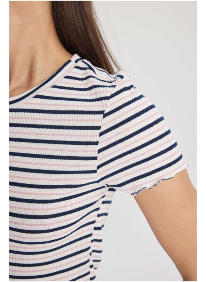 DeFacto - Woman Fitted Crew Neck Knitted Short Sleeve T-Shirt - Image 1