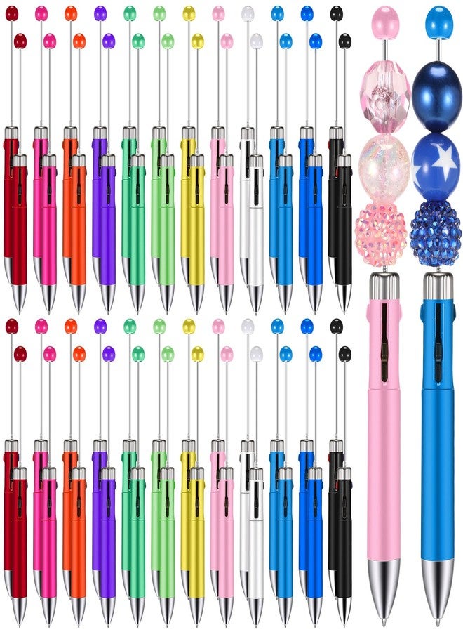 Chivertion 50 Pcs Plastic Beadable Pen Bulk Multicolor Cute 1.0mm Beaded Pens 4 in 1 Bead Ballpoint Pens Multicolor Beaded Pens for DIY Making Students Office School Graduation Supplies Journaling - Image 1