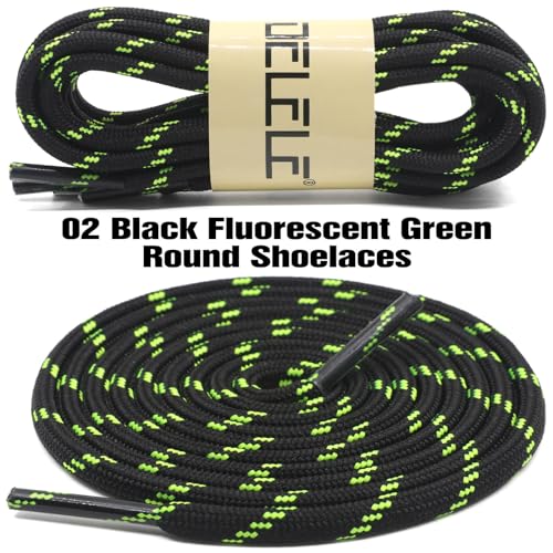 DELELE Round Work Boot Laces: 39 inch Black Fluorescent Green Heavy Duty Hiking Shoe Laces for Boots 2 Pair - Image 2
