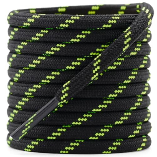 DELELE Round Work Boot Laces: 39 inch Black Fluorescent Green Heavy Duty Hiking Shoe Laces for Boots 2 Pair - Image 1