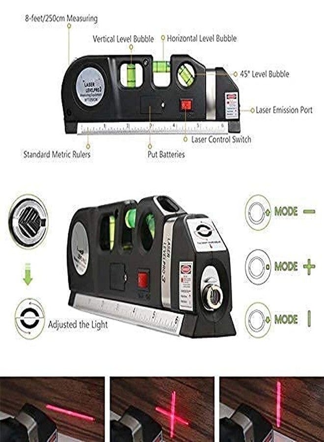 SHB Level Laser Plastic Horizon Vertical Measure Tape Aligner Bubbles Ruler Multifunction Leveler Tool (Black) - Image 5