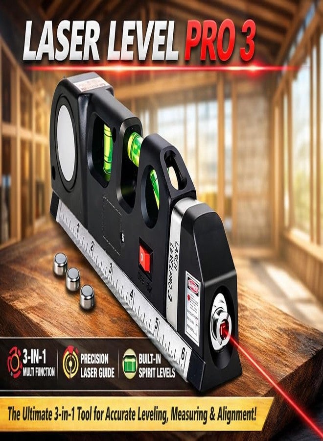 SHB Level Laser Plastic Horizon Vertical Measure Tape Aligner Bubbles Ruler Multifunction Leveler Tool (Black) - Image 3