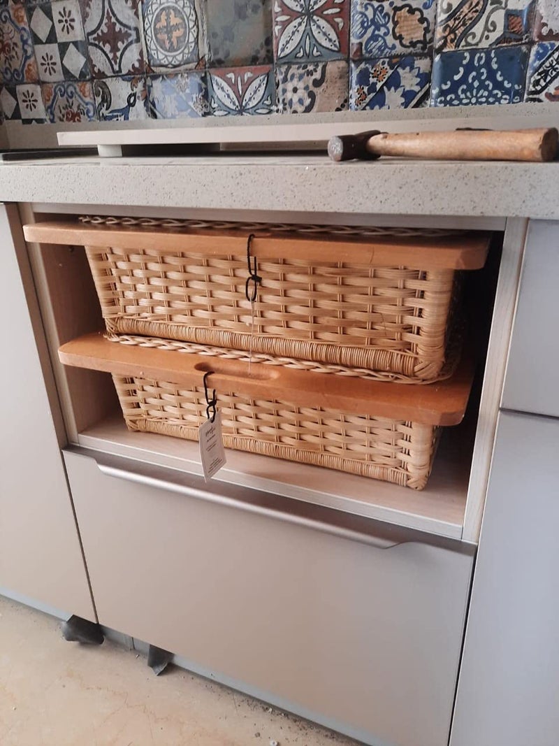 Akway AKWAY Wicker Basket For Modular Kitchen | Rectangular Shape Pull Out Basket (22.5 W (564Mm) X 20 L X 8 H Inches (Single Partition), Beige)(Beechwood)  - Image 3
