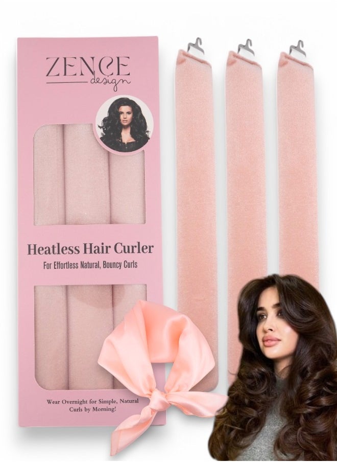 Zence Design Pink Heatless Curling Rod Set with Scarf: Easy Overnight Blowout Curls for All Hair Types  - Image 1