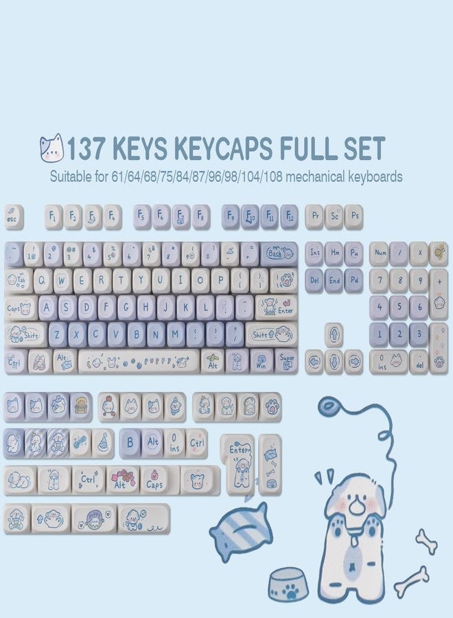 TYRIXKI PBT Keycaps 137 Keys MOA Profile Cute Keycaps Dye-Sublimation Blue-White Puppy Keycap Set Custom Keycap for Cherry Gateron MX Swithes Mechanical Keyboards - Image 5