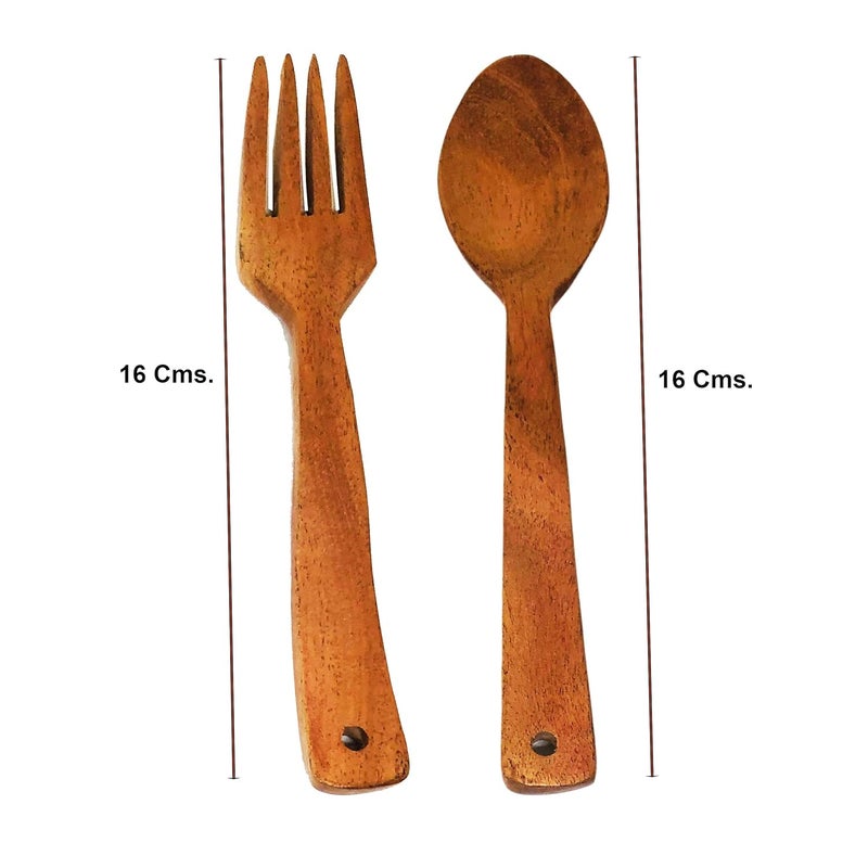SHOPMEFAST ShopMeFast Neem Wood Spoon Fork Set 16 cm Brown 2 Medium - Image 2