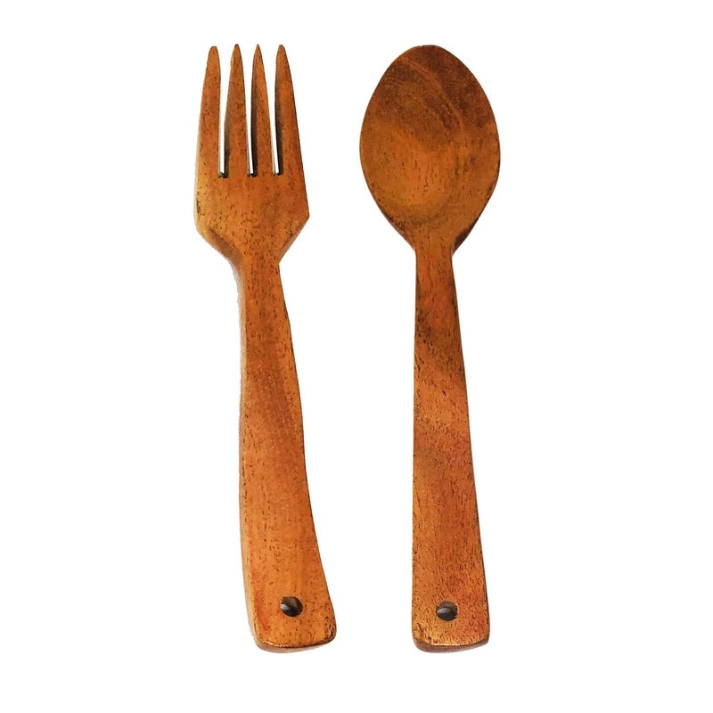 SHOPMEFAST ShopMeFast Neem Wood Spoon Fork Set 16 cm Brown 2 Medium - Image 1