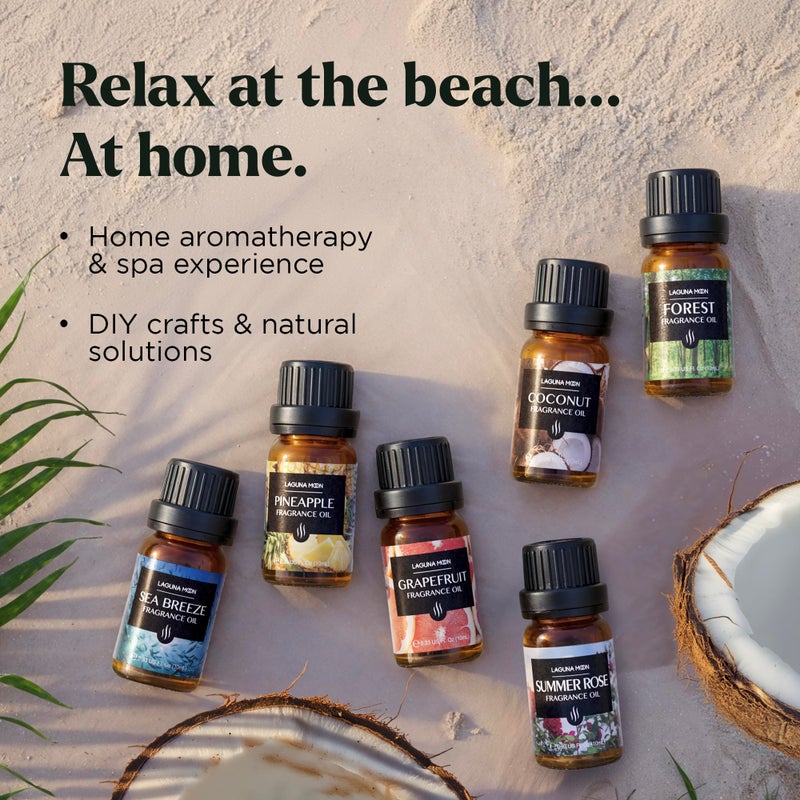 Lagunamoon Summer Essential Oils Set - Holiday Breeze Gift Set for Diffusers, Home Care, Candle Making, Fragrance, Aromatherapy, Humidifiers, Gifts - Coconut, Pineapple, and Grapefruit (10ml) - Image 2