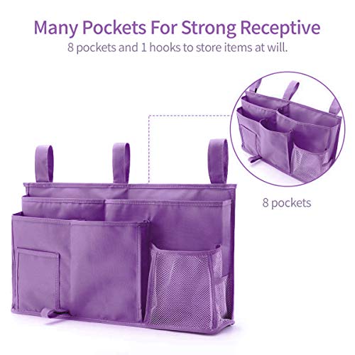 Bseash Bunk Bed Organizer, Bedside Caddy Hanging Bed Organizer Storage Bag 8 Pockets, for College Dorm Rooms Bed, Hospital Bed, Baby Bed Rails, 600D Oxford Cloth (Purple) - Image 2