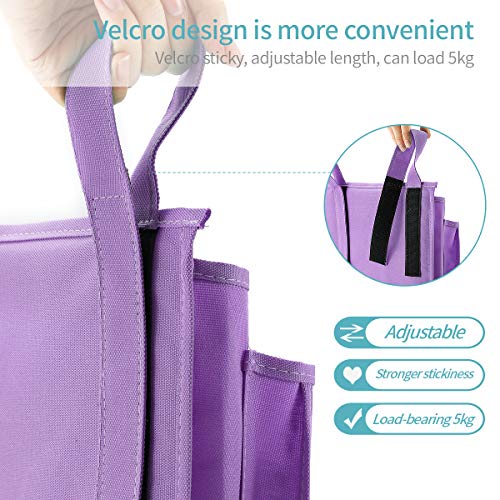 Bseash Bunk Bed Organizer, Bedside Caddy Hanging Bed Organizer Storage Bag 8 Pockets, for College Dorm Rooms Bed, Hospital Bed, Baby Bed Rails, 600D Oxford Cloth (Purple) - Image 3