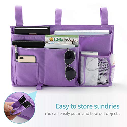 Bseash Bunk Bed Organizer, Bedside Caddy Hanging Bed Organizer Storage Bag 8 Pockets, for College Dorm Rooms Bed, Hospital Bed, Baby Bed Rails, 600D Oxford Cloth (Purple) - Image 4