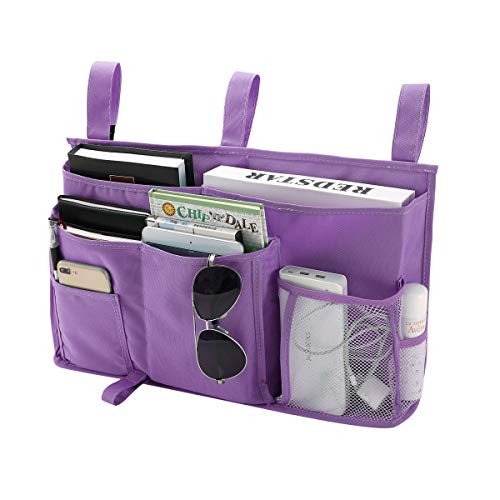 Bseash Bunk Bed Organizer, Bedside Caddy Hanging Bed Organizer Storage Bag 8 Pockets, for College Dorm Rooms Bed, Hospital Bed, Baby Bed Rails, 600D Oxford Cloth (Purple) - Image 1