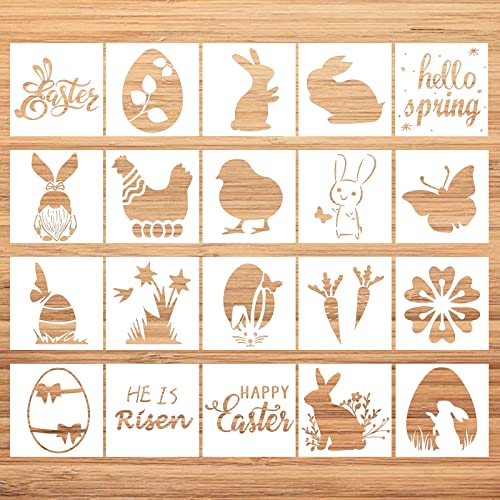 CIEMODA 4 4 Inch Easter Stencils SetEaster Stencils for Painting on Wood Slice 20 Pcs Reusable Stencil Set Including Bunny Eggs Happy Easter for Easter Party Decorations - Image 1