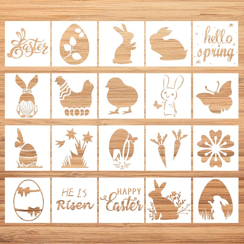CIEMODA 4 4 Inch Easter Stencils SetEaster Stencils for Painting on Wood Slice 20 Pcs Reusable Stencil Set Including Bunny Eggs Happy Easter for Easter Party Decorations - Image 3