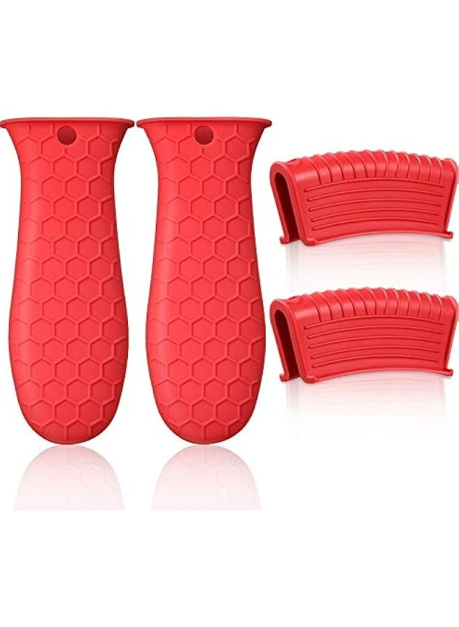 Silicone Cast Iron Skillet Handle Holder Set, Heat Resistant Pot Holder Sleeve for Cooking, Non-Slip Silicone Assist Handle Cover (Red)  - Image 1