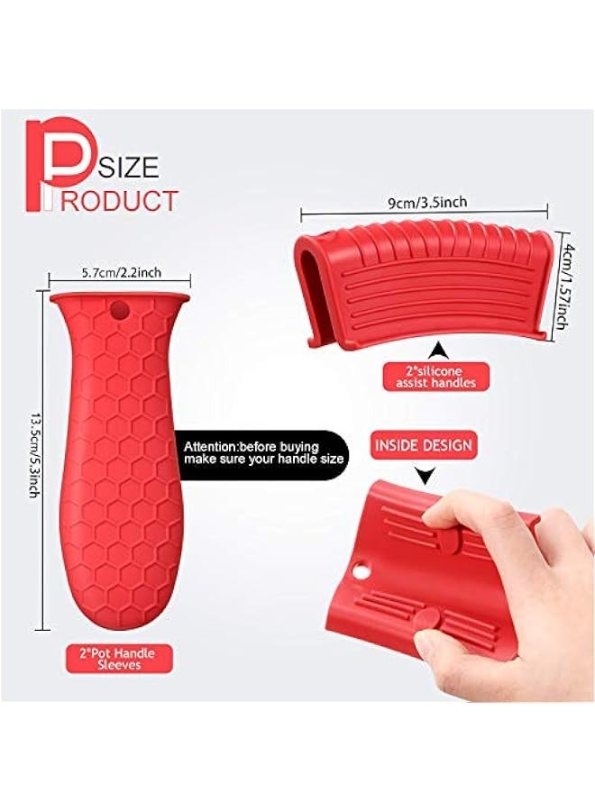 Silicone Cast Iron Skillet Handle Holder Set, Heat Resistant Pot Holder Sleeve for Cooking, Non-Slip Silicone Assist Handle Cover (Red)  - Image 2