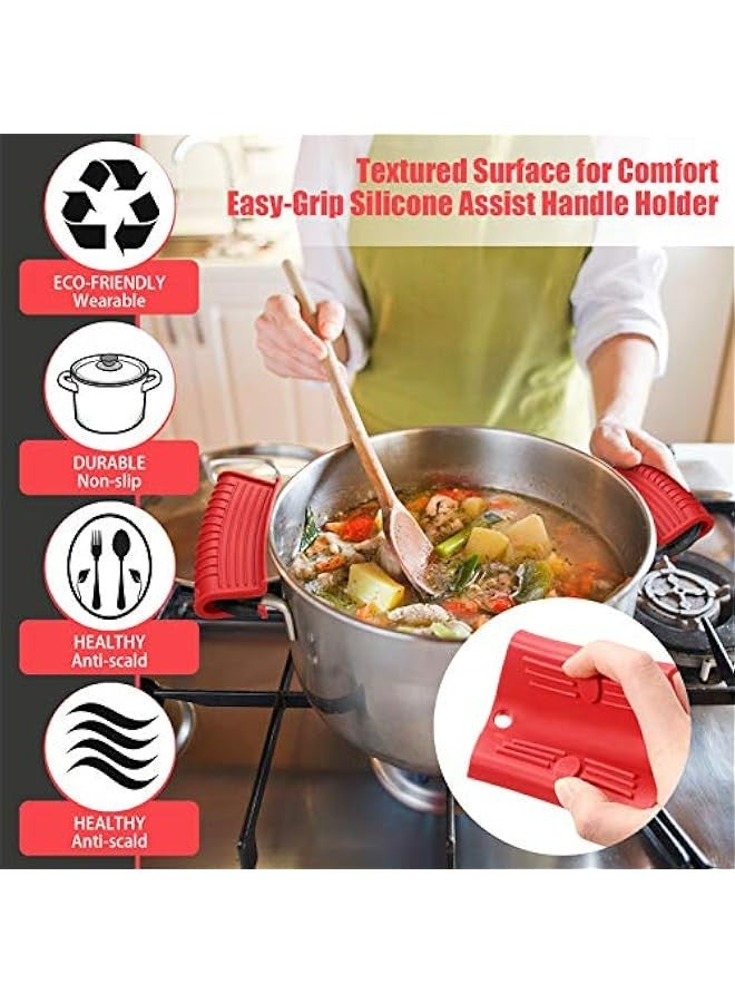 Silicone Cast Iron Skillet Handle Holder Set, Heat Resistant Pot Holder Sleeve for Cooking, Non-Slip Silicone Assist Handle Cover (Red)  - Image 4